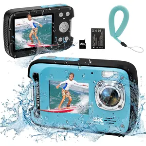 Underwater Camera 4K 48MP Autofocus Selfie Dual Screen  Camera with Floating Strap and 32GB Card, 17FT Compact  Digital Camera, Fill Light Underwater Camera for Snorkeling