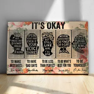 It's Okay Floral Theme Inspirational Quote Poster Wall Art-Frida Kahlo,RBG Ruth Bader Ginsburg-Women Who Make History-Feminist Poster