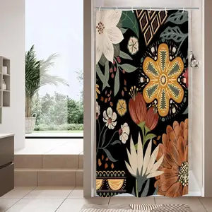 Boho Floral Shower Curtain, Modern Flower Shower Curtains for Rustic Vintage Bathroom Decor, Chic Elegant Fabric Cloth Shower Curtain, Bohemia Abstract Leaves