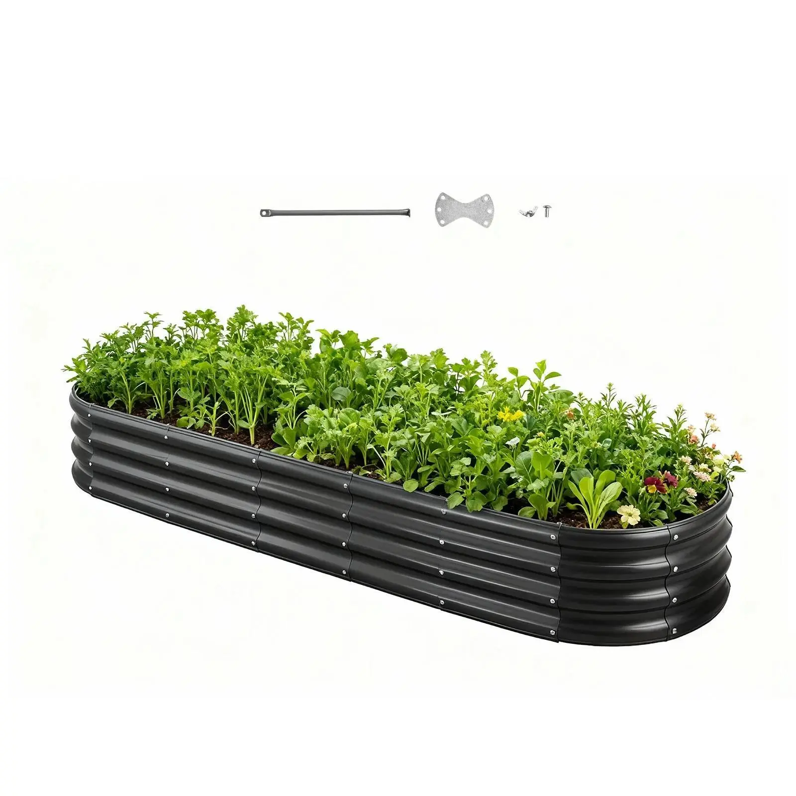 VEVOR Galvanized Steel Oval Raised Garden Bed Kit, 8x2x1 ft Open Bottom Metal Planter Box, Dark Gray, for Vegetable/Flower Growth, Beginners & Pros, with Instruction Manual, Garden Accessories#SohoChic