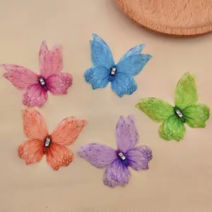 40pcs Elegant Mesh Colorful Butterfly Stickers - 3D Handmade Fabric Patches Suitable for DIY Hair Clips, Wedding Gowns, Clothing Embelli Accessories and Bridal Headpiece Decoration, Exquisite Lightweight Tulle Butterflies