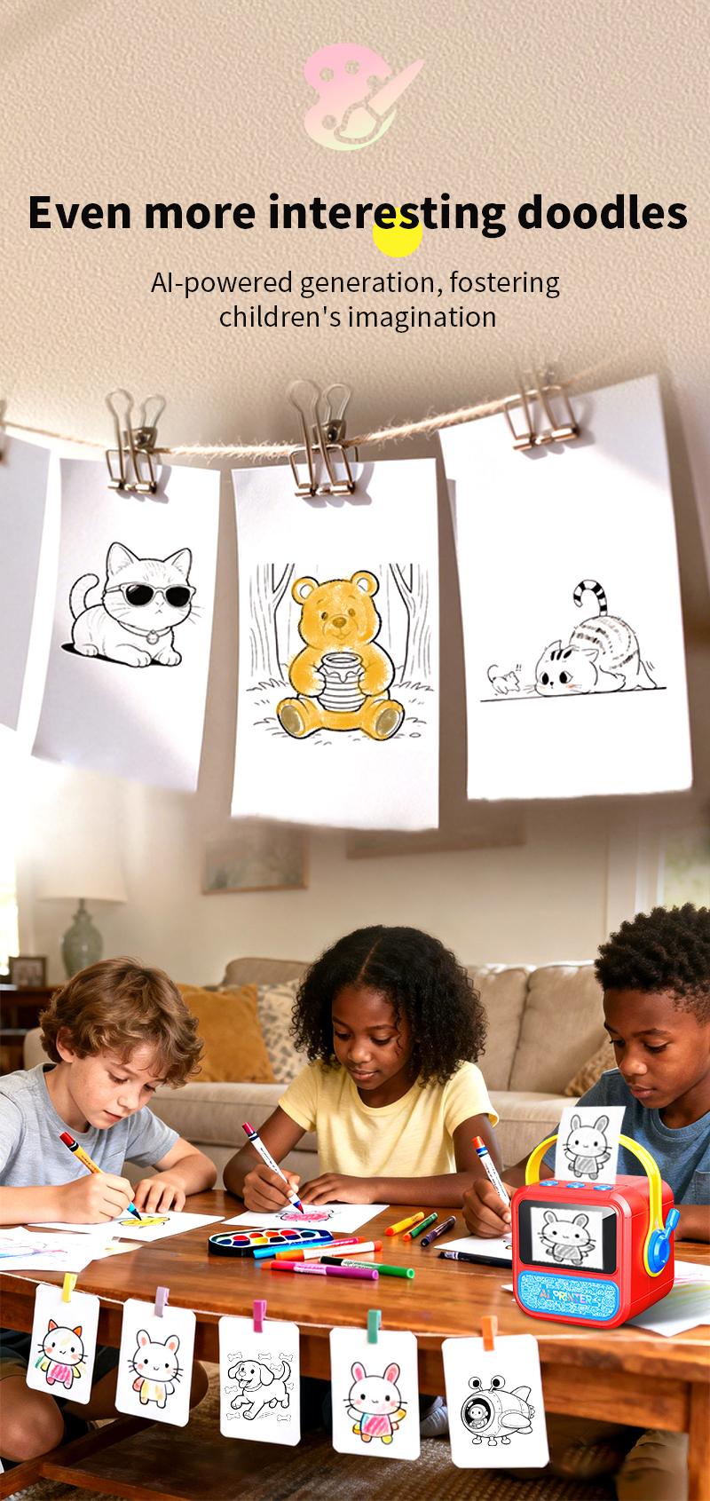 Portable mini printer, smart voice-activated image printing, label printer, USB-powered wireless label printer (with paper), app-uploaded image printing, suitable for note-taking and children's DIY crafts, compatible with iOS and Android systems.