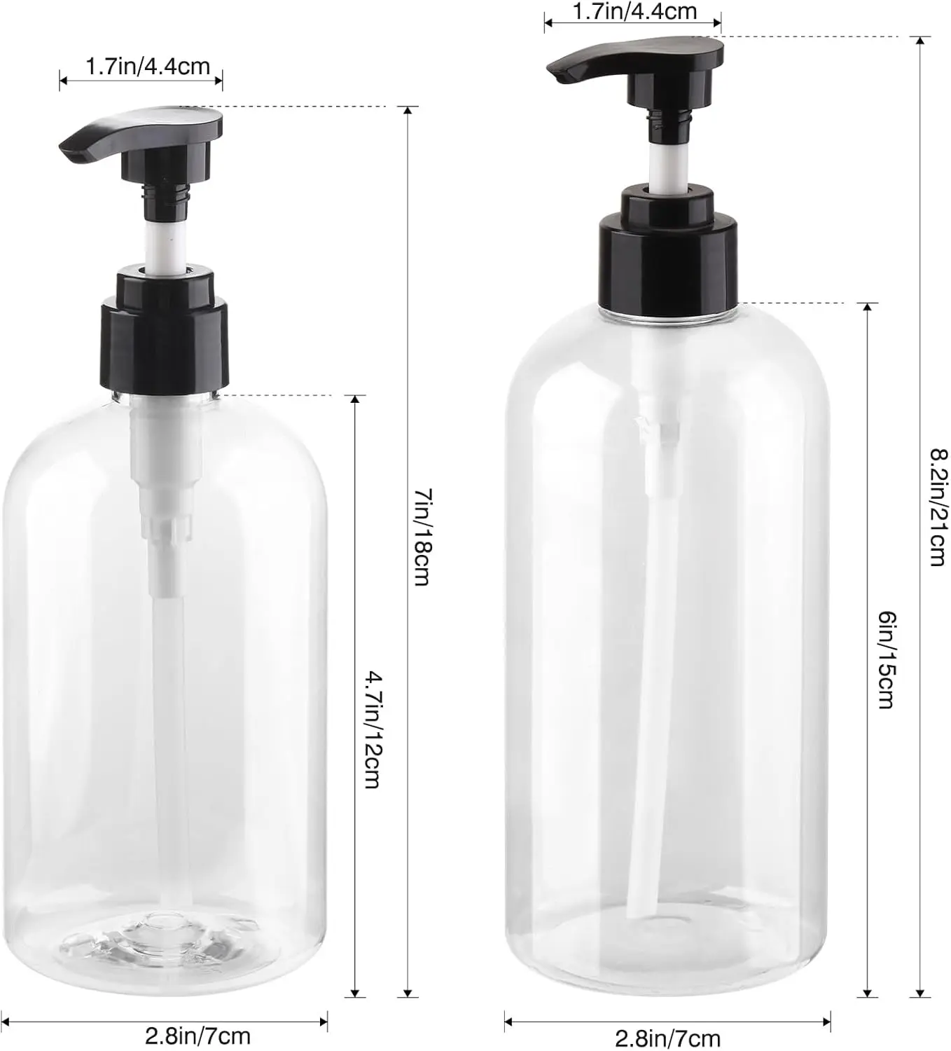 Empty Plastic Pump Bottles Dispenser 2 Pack Clear Refillable Pump Bottle for Shampoo, Liquid Soap, Massage Oil KREMORV