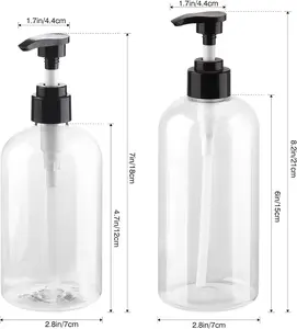 Empty Plastic Pump Bottles Dispenser 2 Pack Clear Refillable Pump Bottle for Shampoo, Liquid Soap, Massage Oil KREMORV