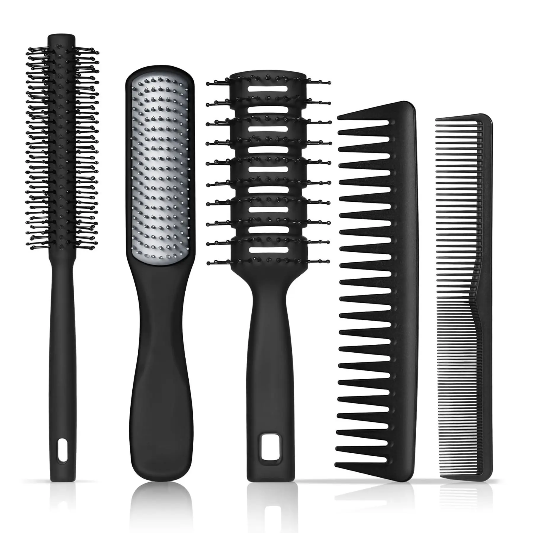 Men’s Hair Brush & Comb Set, 5Pcs Barber Styling Tools with Vented Brush, Round Brush, Wide Tooth Comb for Blow Drying, Detangling & Grooming