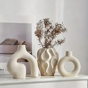 Ceramic Vase Set 3-Piece -Bohemian Farmhouse Style Decorative Wases Pampas Grass, Beige Wases Home Decor, Living Room, Kitchen, Bedroom, Entryway Mantel