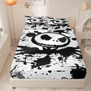 This Jack Skull bedding set features a quirky, festive design and includes one fitted sheet and two pillowcases. It's soft, easy to care for, durable, and suitable for all seasons.