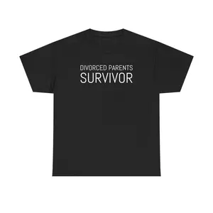 Funny Graphic T-Shirt - "Divorced Parents Survivor" Design, Unisex Relaxed Fit Comfy Heavy Cotton Shortsleeve