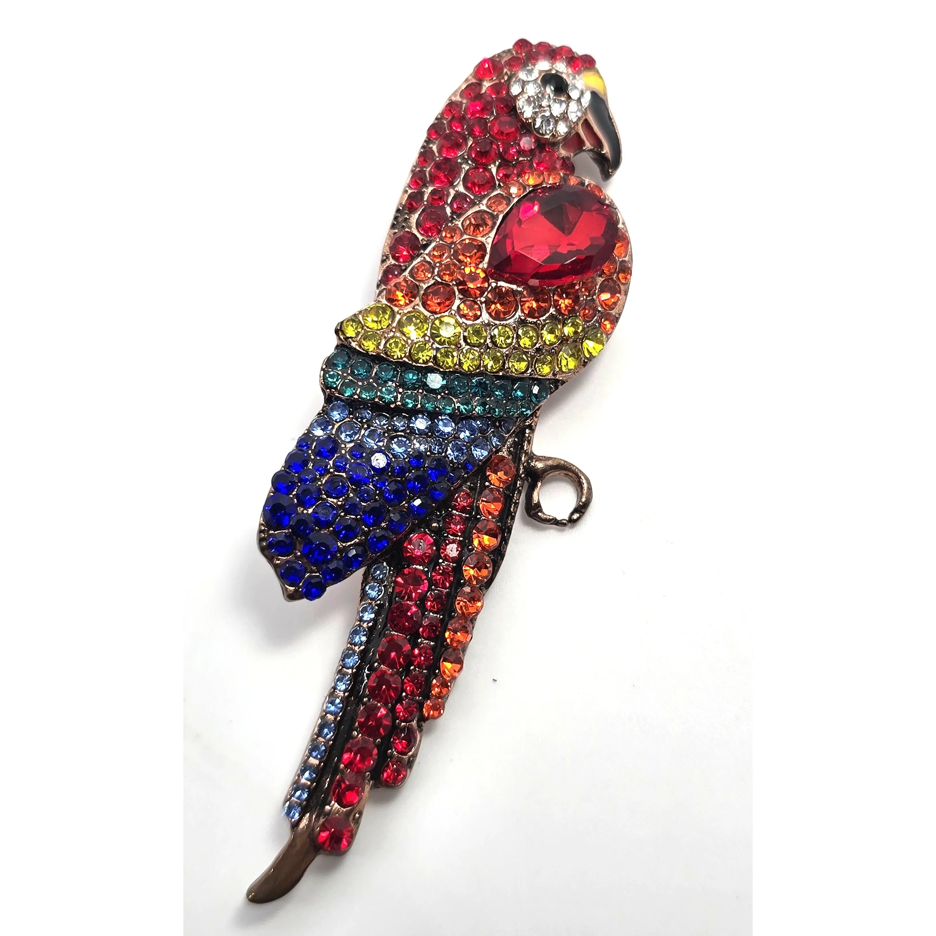 McCaw Parrot red rainbow rhinestone Enamel figural bird brooch