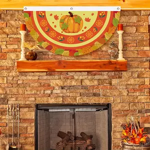 1pc Thankful Thanksgiving Fan Banner, Semi-Circular Featherless Garden Yard Flag, Outdoor Harvest Decor for Fall Holiday Porch Lawn