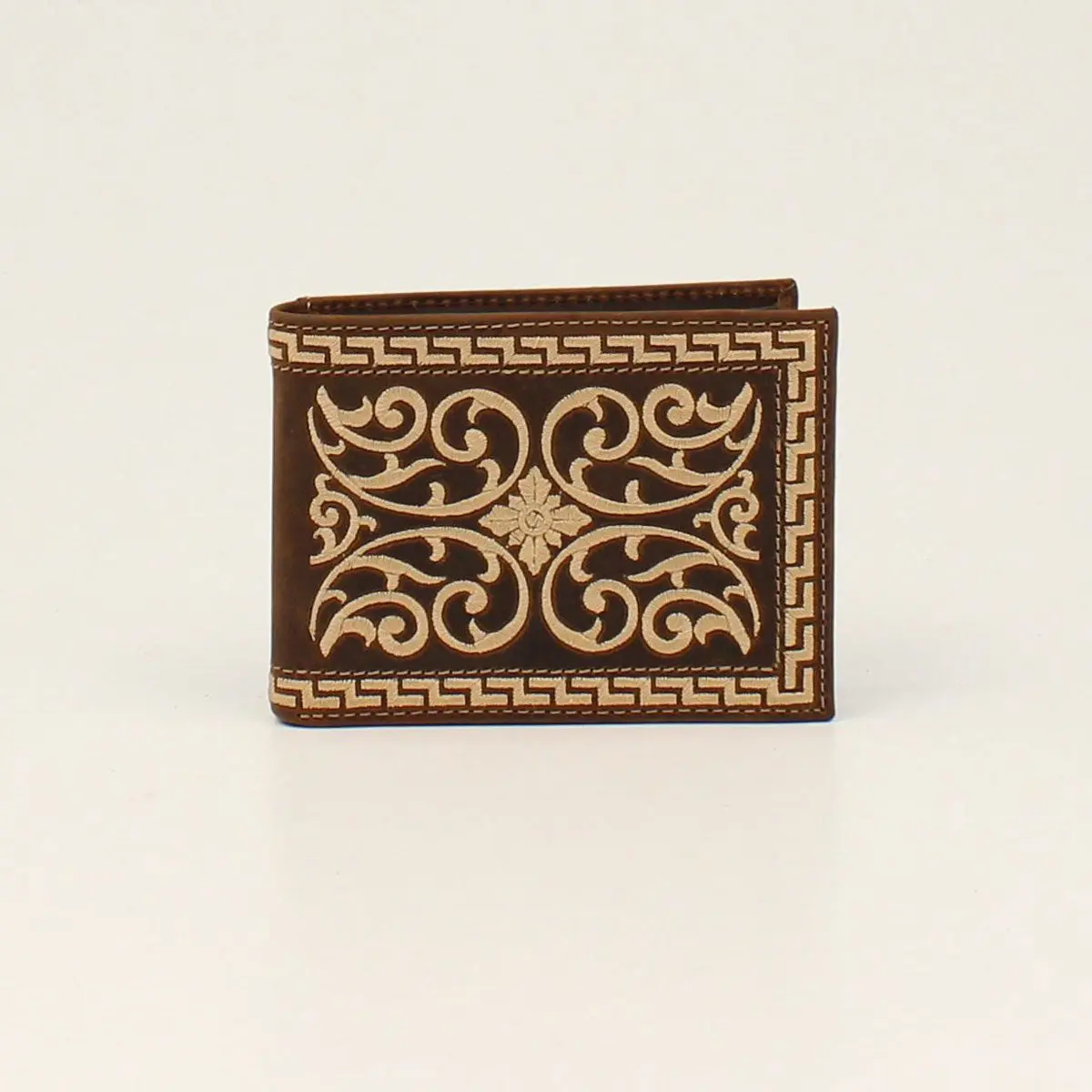MEN'S NOCONA BIFOLD BROWN WALLET w/ CREAM EMBROIDERY