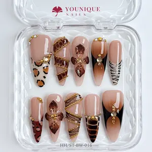 Younique Nails 2025 | HH Studio | Amber Leaves   | 10PCS 100% Handmade Press-On Nails | Reusable Colorful Art