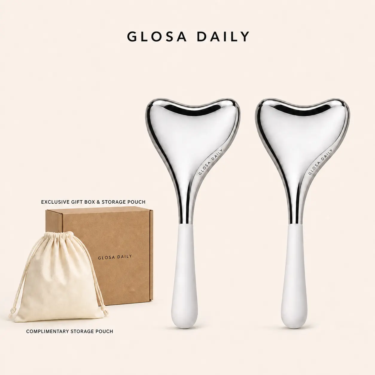 GLOSA DAILY Stainless Steel Facial Cooling Tools, 2-Piece Reusable Face Massager Set for Eyes, Cheeks and Jawline With Gift Box