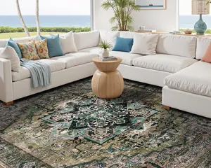AMERLIFE Area Rug, Machine Washable Vintage Area Rug- Soft Carpet with Non-Slip Backing for Living Room, Bedroom, Hallway