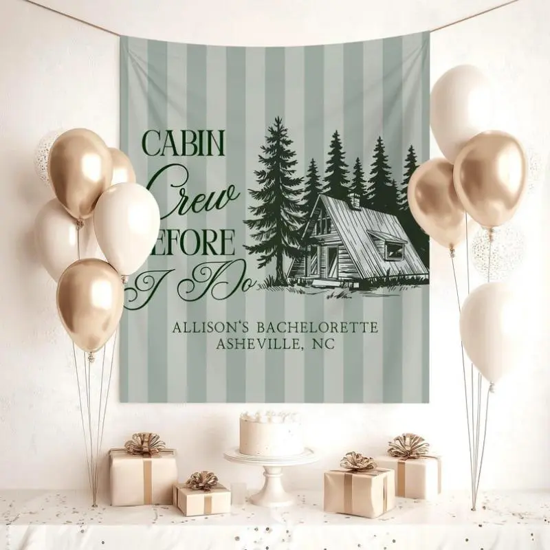 Cabin Crew Before I Do Bachelorette Party Flag Banner Summer Camp Theme Party Backdrop Hiking Mountain Lake Stream Party Decorations Tapestry 60X40FT Tapestry