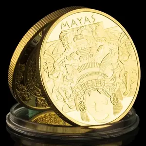 Maya Calendar Coin Replica, Iron Material, Gold Foil Collection Item, Creative Gift Idea, Ancient Aztec Calendar Copy Coin, Decorative Ornament, Home Decor Ornaments