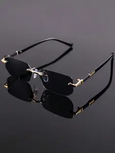 Men's Business Rectangle Frame Sunglasses, Trendy Casual Rimless Sunglasses for Everyday Use, Fashion Accessories for Outdoor Activities