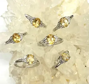 Wholesale Lot 6 pcs Citrine Ring White Bronze