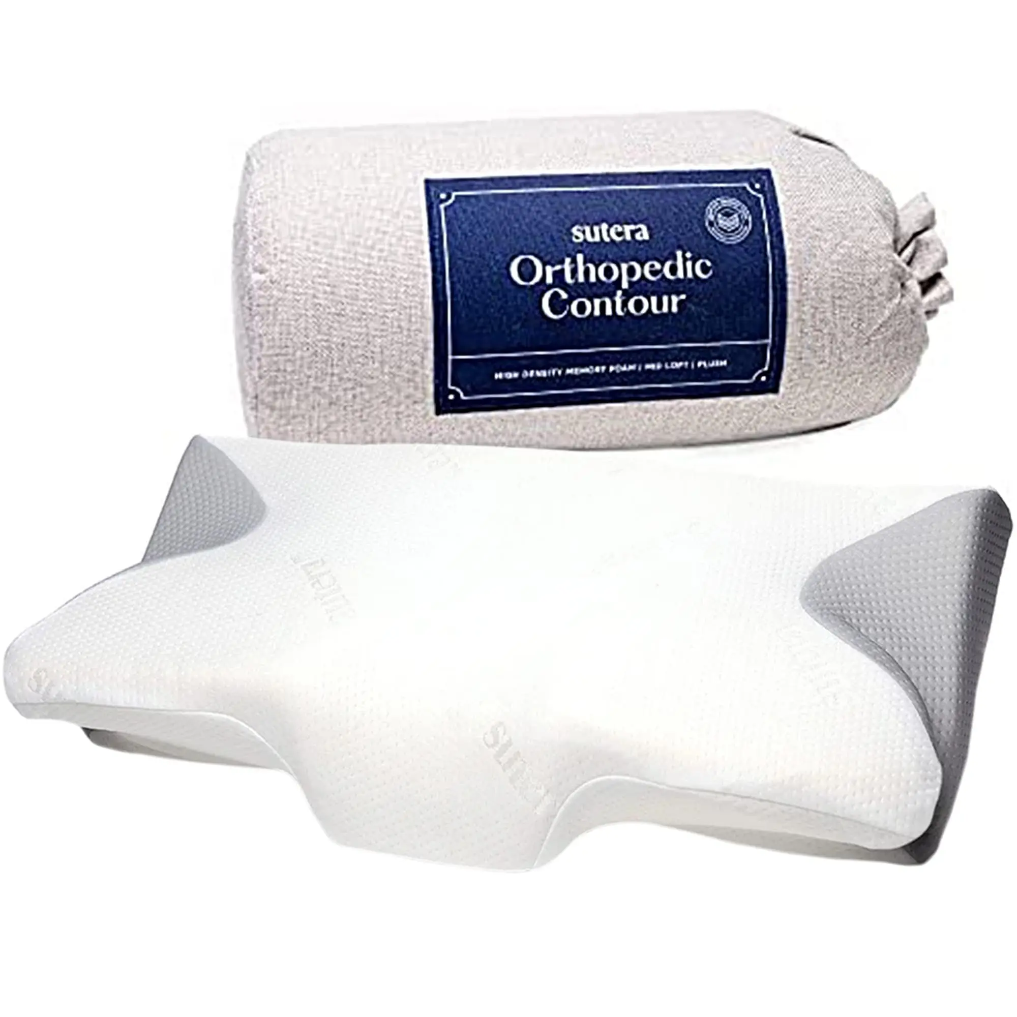 Sutera Dream Deep Contoured CertiPUR Foam Ergonomic Cervical Neck Pillow - CertiPUR-US Certified, Firm, Breathable Cooling Bedding, Machine Washable, Pressure Relief Support for Side, Back Sleepers, Neck Care