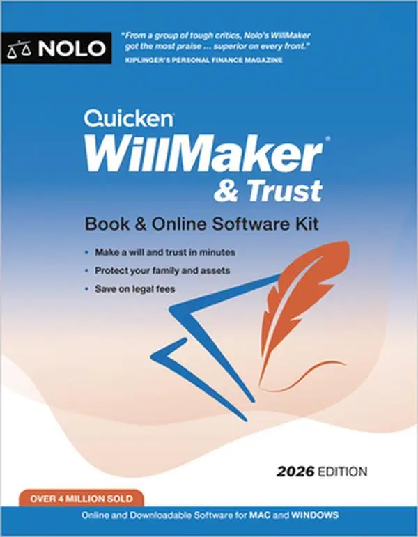 Quicken Willmaker & Trust 2026 Edition - Editors Of Nolo Paperback Estate Planning Book, Online or Downloadable Software Kit - Protect Your Family and Assets, Save on Legal Fees