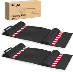 Nilight 2-Pack Garage Parking Mat, Durable TPR Material Wheel Stop Pad Parking Aid with Reflective Strips, Easy Setup & Tire Feedback for Cars, SUVs