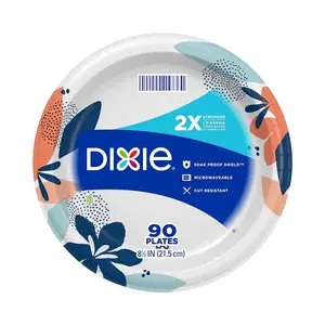 Medium Paper Plates, 8.5 Inch, 90 Count, 2X Stronger*, Microwave-Safe, Soak-Proof, Cut Resistant, Disposable Plates For Everyday Breakfast, Lunch, & Dinner Meals