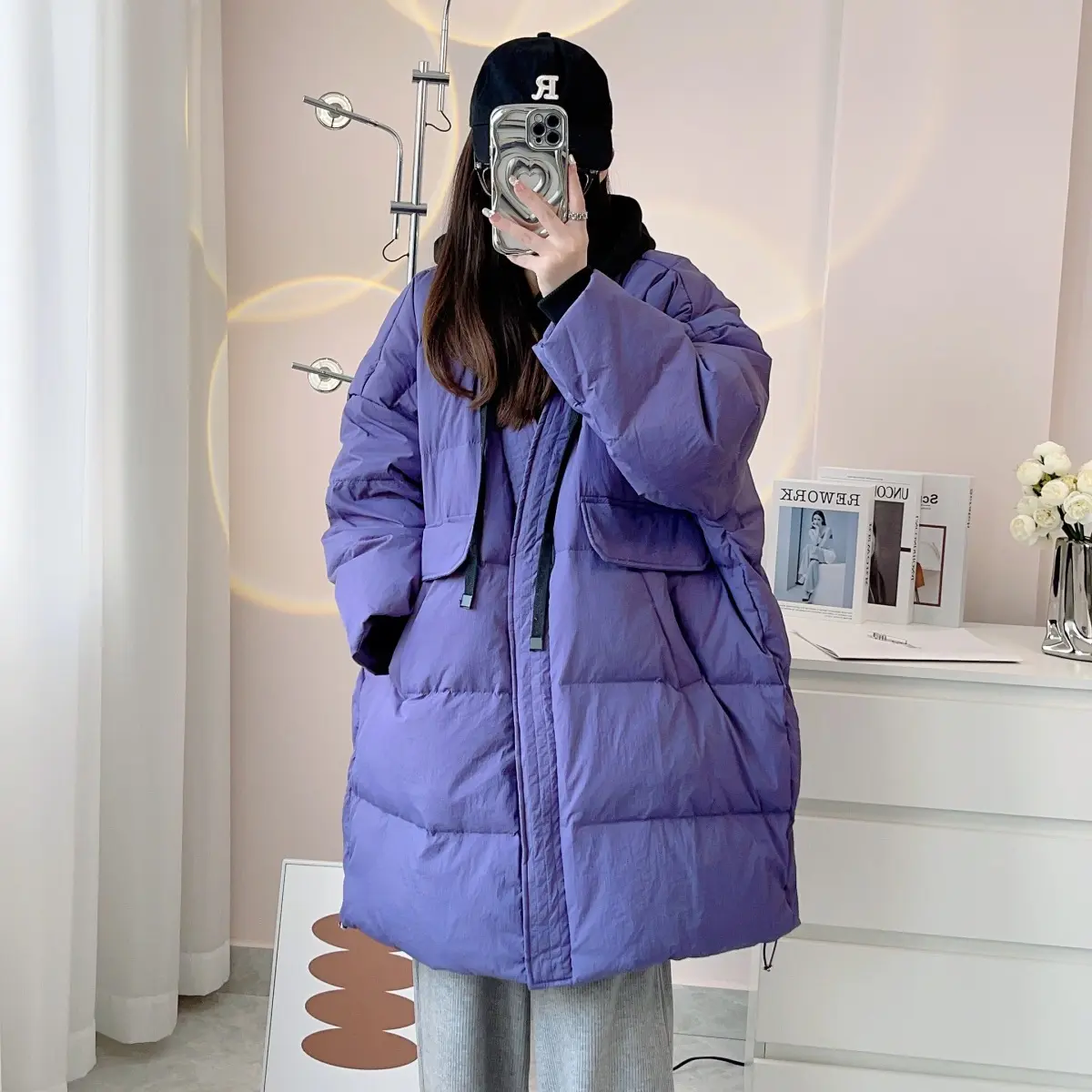 Winter False Two Piece Hooded Long Parker Down Jacket Women Patchwork Warm Thick Outwears Female 90%Duck Down Knee Length Jacket