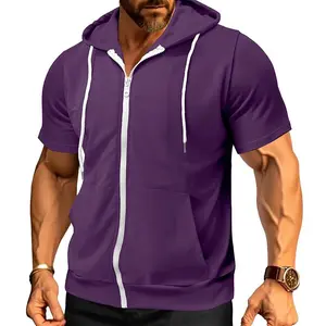 Plus Size Men's Short Sleeve Zipper Hoodie Casual Menswear Stylish Sweatshirts Tops Warmer Pullover Wetsuit Grey Shortsleeve Tropical