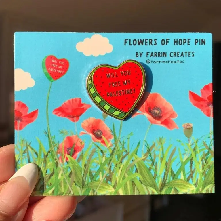 Palestine Watermelon Heart "Will you free my Palestine?" Hard Enamel Pin