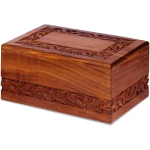Wooden Urn Box for Human Ashes, Cremation Funeral Floral Box, Pet Memorial Decorative Urn for  Adult, Keepsake Burial Ash Box - Extra Small