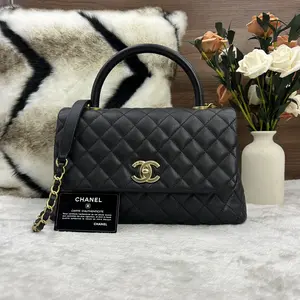 Pre-owned CHANEL Coco Handle — Black Grained Calfskin Top Handle Shoulder Bag with Gold Hardware 866