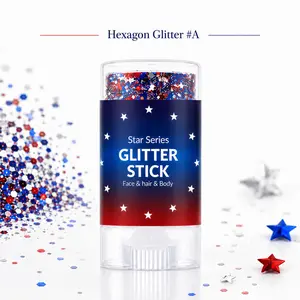 4th of July Glitter Stick, Face Hair Body Patriotic Hexagon Glitter Makeup