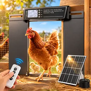 Automatic Chicken Coop Door Large Size, 7W Solar Powered with Timer & Light Sensor, Anti-Pinch Safety Chicken Door, Remote Control, Predator-Proof Aluminum Door for Poultry, Ducks & Chickens manual setting enclosure