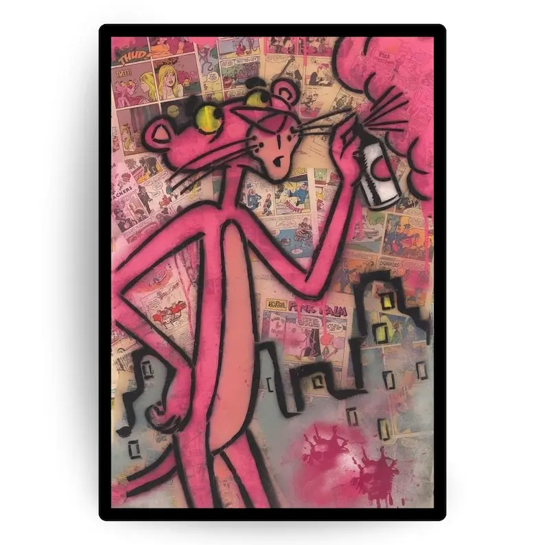 Pink Panther Graffiti Poster Street Art Wall Decor Urban Comic Style Pop Art Print Bold Spray Paint Artwork for Cool Bedroom or Studio