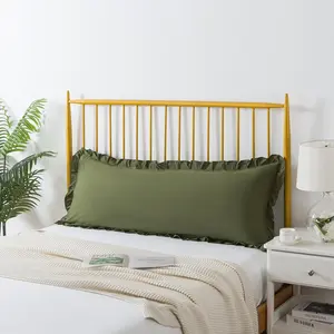1 Pack  Size Ruffled Chic Boho Pillow Cases Washed Microfiber Fabric, Soft Wrinkle Resistant Breathable Envelope Closure Pillow Covers, 20x54 Inches (Olive Green)