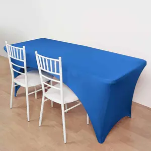 Stretch Spandex Rectangle Table Cover 96"x30" Royal Blue - Curved Open Back Fitted Tablecloth