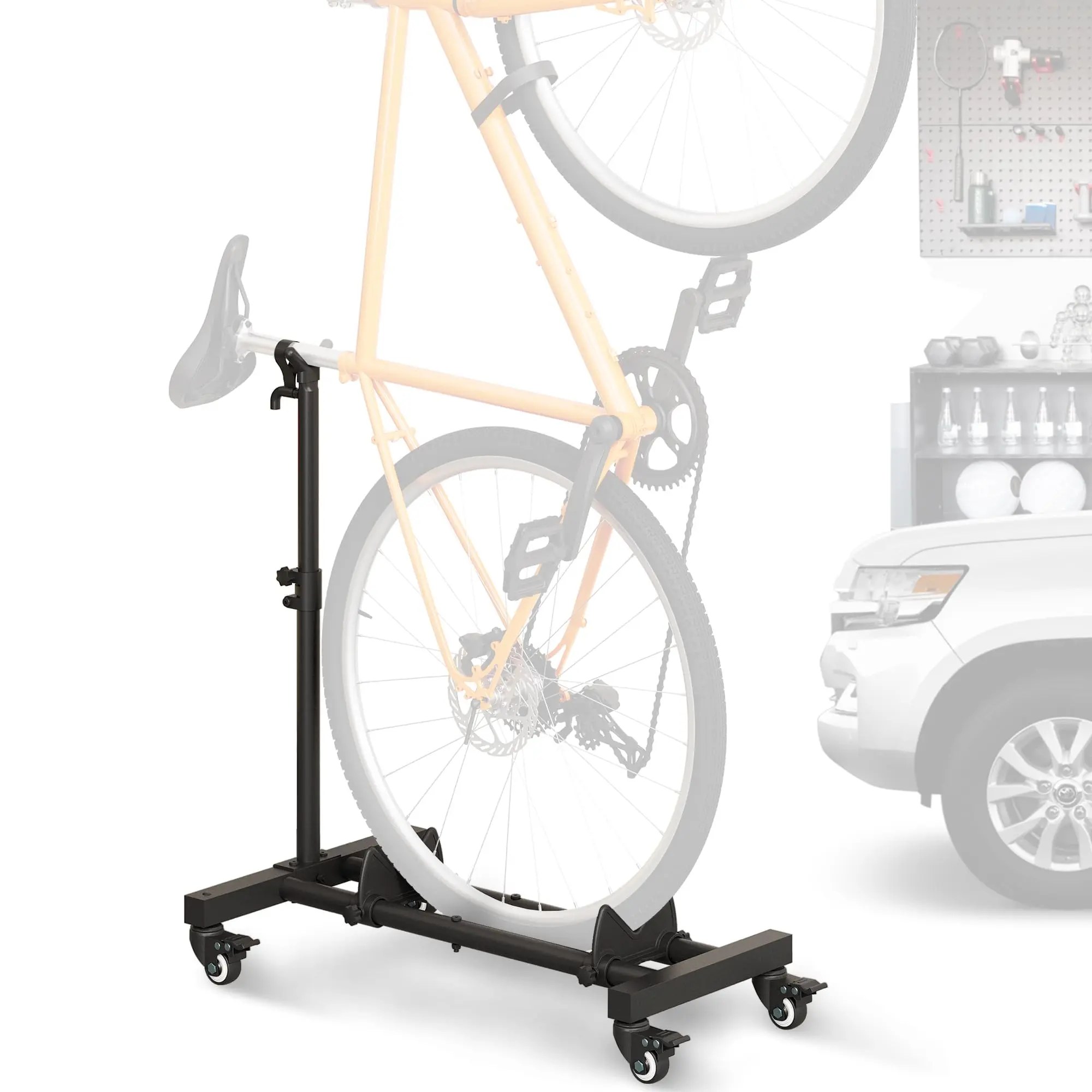 Vertical Bike Stand  Freestanding Indoor Storage Rack Upright Bicycle Floor Holder With Adjustable Height For Garage & Apartment - Wheels Sizes Up To 29"