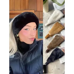 Women's Winter Faux Rabbit Fur Soft Warm Headband, Wide Edge Windproof Cold-Proof Hair Accessory, Elastic Sweat-Absorbing Bandana