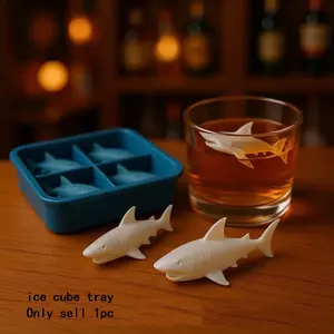 1pc Shark Silicone Ice Tray, Food Grade Home Quick Freeze Easy Release, Refrigerator Drink Ice Cube Mold, Summer Party Ice Block Decoration, Home Bar Accessories