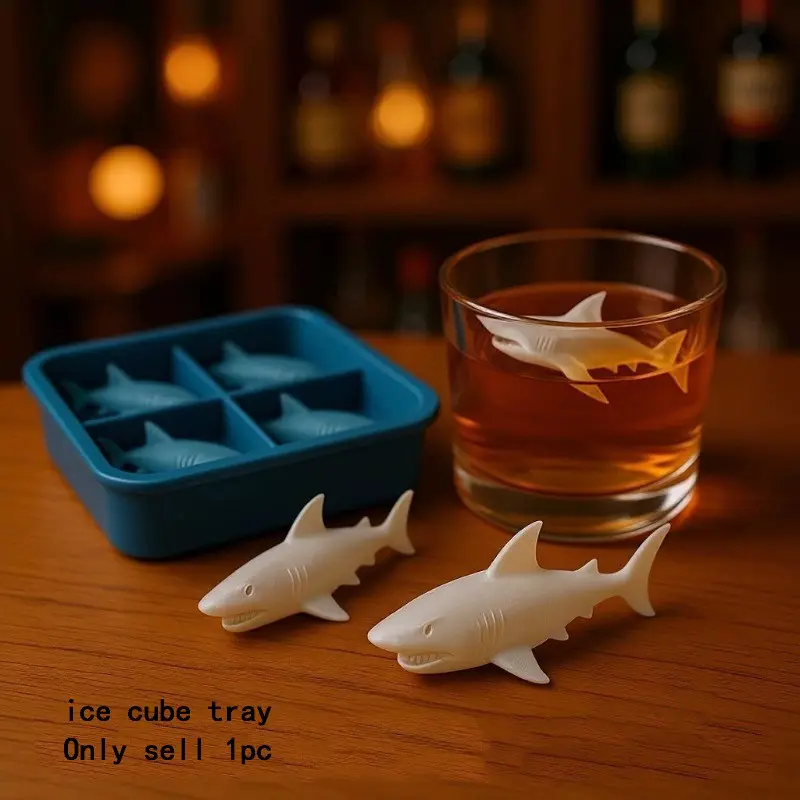 1pc Shark Silicone Ice Tray, Food Grade Home Quick Freeze Easy Release, Refrigerator Drink Ice Cube Mold, Summer Party Ice Block Decoration, Home Bar Accessories, Ice Molds