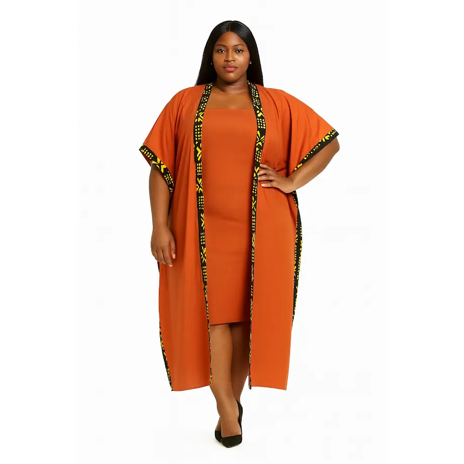 Women's Formal 2-Piece Dress Set, Bespoke Craft Party Clothes with a Short Tailored Cut Spaghetti Strap Dress & Long Trimmed Kimono, Trimmed Edges, Custom-Made, One Of Kind