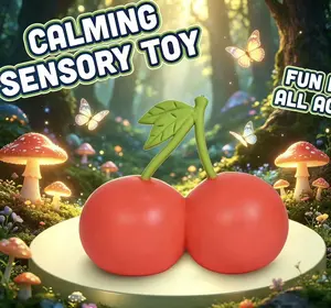 Cherry Squishy Toy, Soft Slow Rising Squeeze Fidget Toy, Stress Relief Decompression Sensory Hobby Toy, Cute Fruit Shaped Anxiety Relief Vent Play Toy for Kids Adults Party Favor Gift