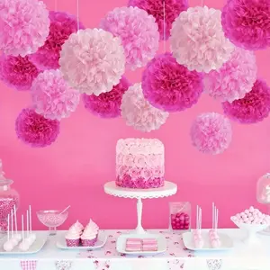 Pink Decor 30pcs Set of Sweet Handmade Paper Flower Balls – Hanging Decorations in Various Sizes, Perfect for Engagement Weddings, Birthday Parties, and Home Outdoor Decoration, Pink Series