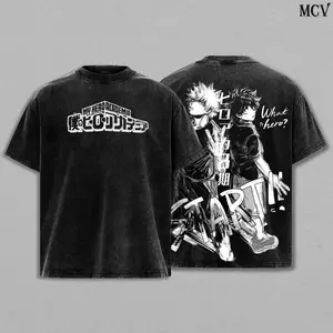 ToolHeaven Deku vs Bakugo Tee – My Hero Academia Movie Battle Vintage Washed Oversized Heavy Cotton T-Shirt, Hero Rivalry Edition Unisex Retro Anime Manga Streetwear Top