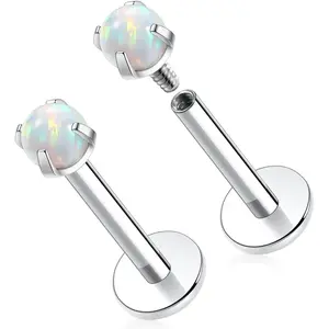 GAGABODY G23 Titanium 16G 6/8/10mm Clear CZ/Opal Internally Threaded Labret Monroe Lip Studs 6mm Helix Cartilage Tragus Earring Piercing