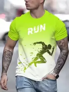 Men's Short Sleeve 3D Printed T-Shirt, Casual Slim-Fit Round Neck Top, Summer Sports Wear, All-Season Washed Design, H-Type Silhouette