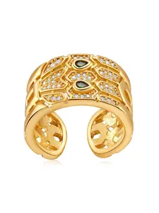 Electroplated Zircon Ring, Elegant Open Design, Metal Feel, All-Seasons Jewelry, Plain Pattern, Copper Chain Material, Index Finger Ring