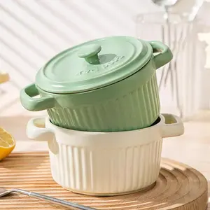 Ceramic Soup Bowl with Lid, 2 Counts/set Large Capacity Noodle Bowl with Handle, Household Tableware for Home Kitchen Dining Room
