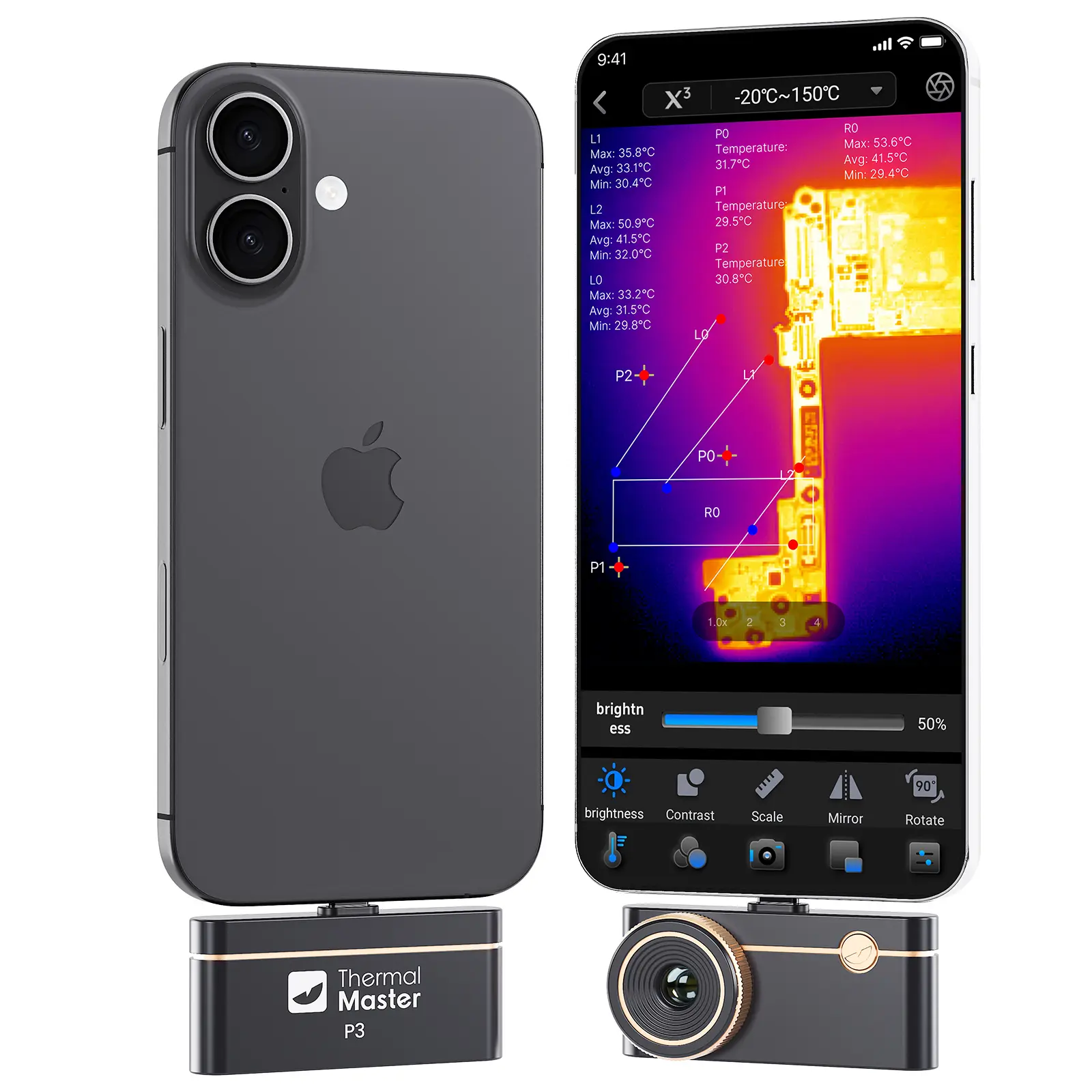Thermal Camera for Android & iOS, P3 Thermal Imaging Camera with 512×384 X³ IR Resolution, 256×192 IR Resolution, Manual Focus Infrared Camera, 15× Zoom, -4℉ to 1112℉ Temp Range Thermal Imager