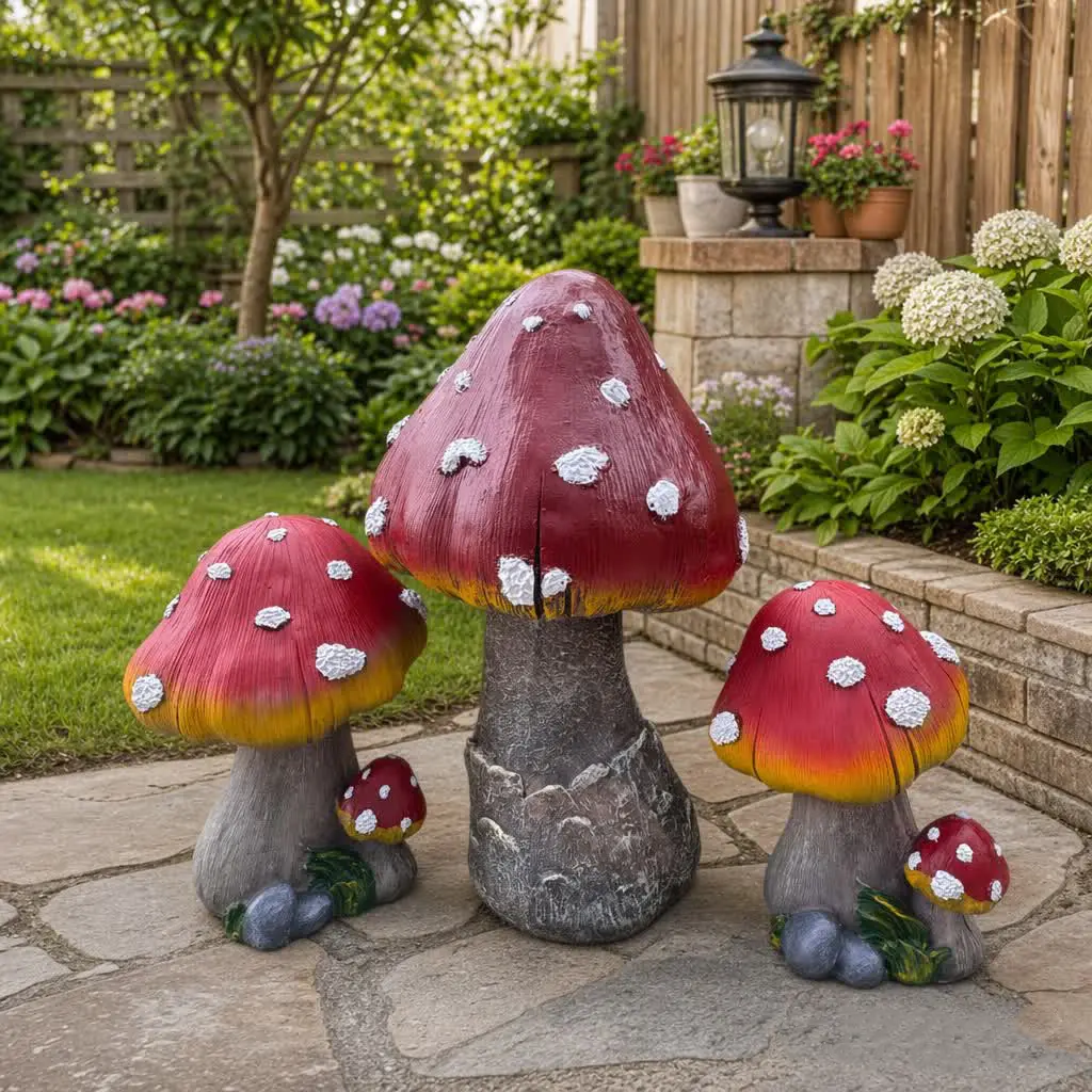 Garden Mushroom Statues - Mini to Large Accents Monumental & Decorative Collectibles, Fairy Garden Accessories, Outdoor Home Decor for Balcony Micro-Landscapes, Pathways, Children’s Rooms